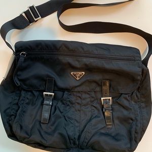 Prada Nylon Crossbody Messenger Bag - black